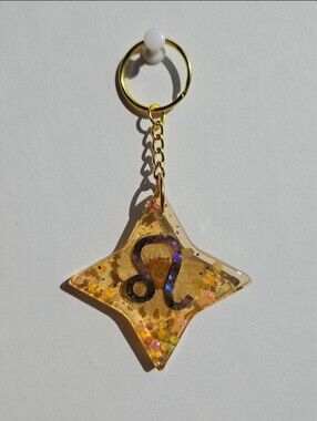Handmade Leo Zodiac Sign Gold Resin Keychain